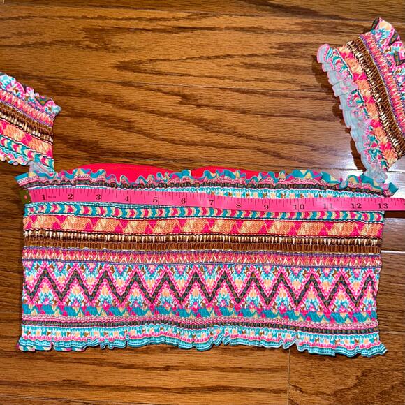 Body Glove Bliss Off The Shoulder Smocked Southwestern Print Bikini Top Size L - Picture 12 of 13